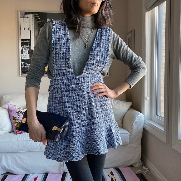 NWT Zara blue and white tweed mini dress - Picture 2 of 16